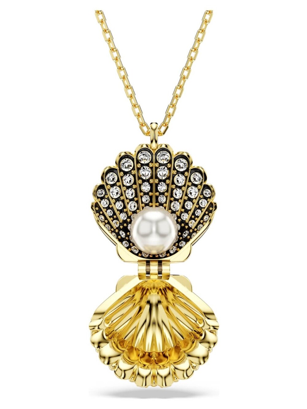 Swarovski Idyllia Seashell Locket Pendant – White Crystals, 18K Gold Finish